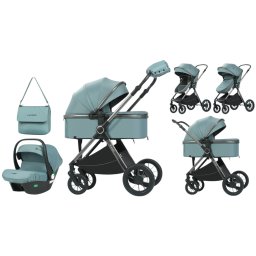 Carucior 3 in 1 Luxmom A4, Verde, Dublu Reversibil cu Scoica