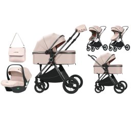 Carucior 3 in 1 Luxmom A4, Crem, Dublu Reversibil cu Scoica