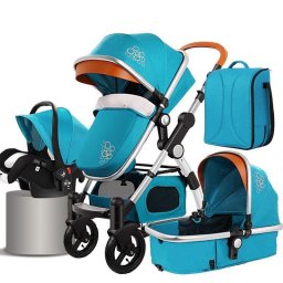 Carucior 3 in 1 Deluxe cu Scoica, Dubla Suspensie si Maner Reversibil Golden Verde