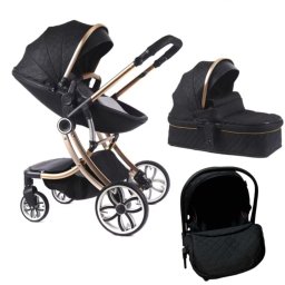 Carucior Multifunctional 3 in 1, F1 Negru Forma de Ou Reversibil cu Scoica