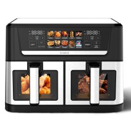 Friteuza AF12TWIN-S2800DW, 2800 W, 12 l, Doua cosuri independente de cate 6 litri cu interior antiaderent si fereastra, Timer, 10 programe, Afisaj electronic color