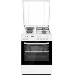 Aragaz HFSC-S60E2HSWH, 2 arzatoare gaz + 2 plite electrice, Clasa A, Alb