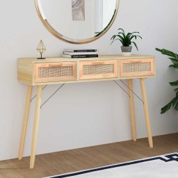 Masa consola maro 105x30x75 cm lemn masiv pin si ratan natural GartenMobel Dekor