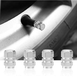 Set 4 capace valve auto hexagonale argintii din aluminiu, universale