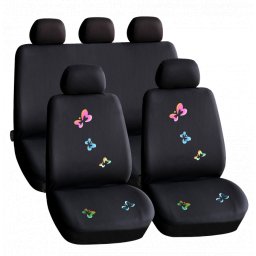 Set huse scaun auto universale 9 piese Butterfly, negru cu model decorativ