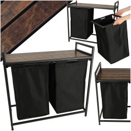 Cos de rufe dublu LOFT cu raft si blat din lemn, negru