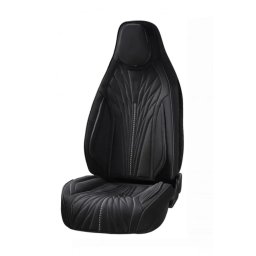 Set Huse Scaune Auto Universale CED AUTO TRADE Material Textil Cu Tetiera Integrata Fata-Spate Negru Cu Dunga Alba