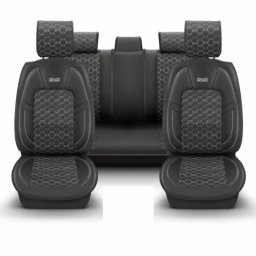 Set Huse Scaune Auto CED AUTO TRADE Piele Ecologica Universale Fata-Spate Diamond Design Negru Si Cusaturi Maro