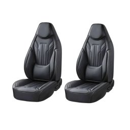 Set Huse Scaune Auto CED AUTO TRADE Universale De Lux Din Piele Ecologica Pentru Scaunele Fata-Spate Cu Tetiera Integrata Negru