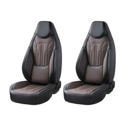 Set Huse Scaune Auto CED AUTO TRADE Universale De Lux Din Piele Ecologica Pentru Scaunele Fata Si Spate Cu Tetiera Integrata Negru Cu Maro Inchis