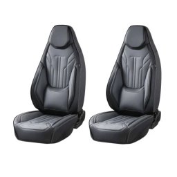 Set Huse Scaune Auto CED AUTO TRADE Universale De Lux Din Piele Ecologica Pentru Scaunele Fata Si Spate Cu Tetiera Integrata Negru Cu Gri