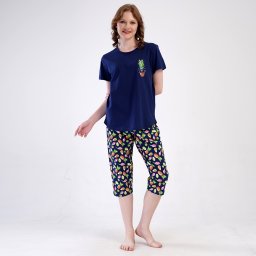 Pijama Damă Mărimi Extra Mari cu Pantalon 3/4 Vienetta 'Fruit Lover' Bumbac 100% și Confort Generos (5XL-7XL)