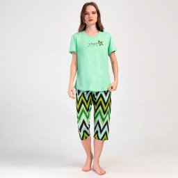 Pijama Damă Mărimi Mari cu Pantalon Trei Sferturi Vienetta 'Stars Shine for You' Bumbac 100% și Confort pentru Siluete Generoase