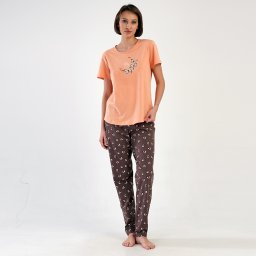 Pijama Damă Mărimi Mari cu Pantalon Lung Vienetta 'Good Night' Bumbac 100% și Confort pentru Orice Sezon