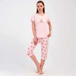 Pijama Damă cu Pantalon Trei Sfert Vienetta 'Sweet Little Bear' Bumbac Natural Respirabil