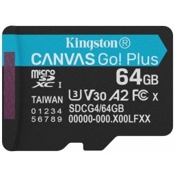 Card Memorie microSDXC Kingston Canvas Go Plus Android A2, 64Gb, Clasa 10 / UHS-1 U3 SDCG4/64GBSP
