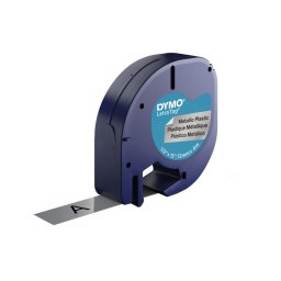 Etichete din plastic argintiu metalizat DYMO LetraTag 12 mm x 3m pentru receptii, birouri si identificare eleganta S0721730