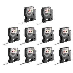 Set 10 benzi DYMO LabelManager 9 mm x 6m negru pe alb pentru documente, bibliorafturi, rafturi si organizare generala S0720680