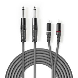 Cablu audio Nedis 2x Jack 6.35 mm - 2x RCA 3m Grey