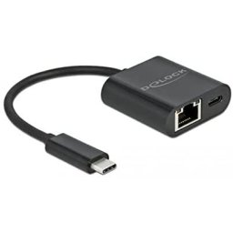 Delock USB-C adapter> Gigabit LAN + PW black - LAN 10/100/1000 Mbps with Power Delivery