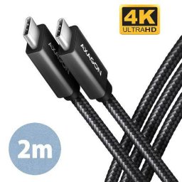 Cablu de Date AXAGON USB-C la USB-C 3.2 Gen 2 PD 100W 5A 4K HD Impletit 2M Negru