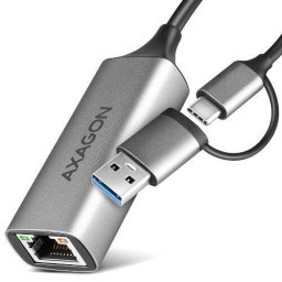Adaptor Retea AXAGON ADE-TXCA RJ-45 USB-C + USB-A Argintiu