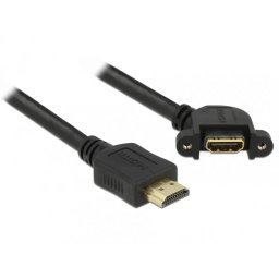 Cablu Prelungitor Delock HDMI tip A T-M Panel-Mount Unghi 110 Grade 4K 30 Hz 0.5m Negru