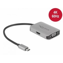 Adaptor Delock USB type C la 1 x HDMI 4K60Hz + 1 x VGA cu HDR Gri