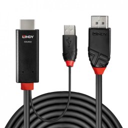 Cablu Lindy HDMI la Displayport 4K60Hz Alimentare USB T-T 2m Negru