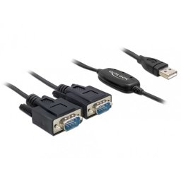 Adaptor Delock USB A 2x Serial RS232 FTDI 1.4m Negru