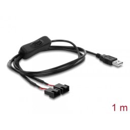 Cablu alimentare USB-A la 2 x ventilator 4 pini (2 pini conectati) T-T cu switch ON/OFF 1m, Delock 91343