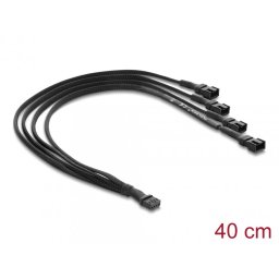 Splitter 1 x 4 pini ventilator PWM la 3 x 4 pini (3 pini conectati) M-T brodat 40cm Negru, Delock 91342