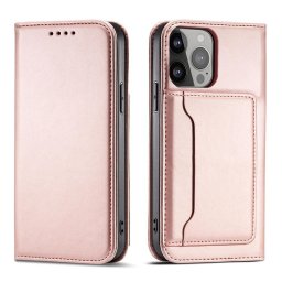 Husa Magnet Card Case case for iPhone 14 Plus flip cover wallet stand pink