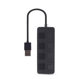 USB 2.0 4-port hub with switches, Black