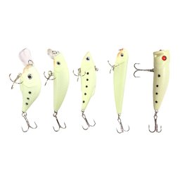 Set 5 voblere fluorescente pentru pesti rapitori, cu cutie