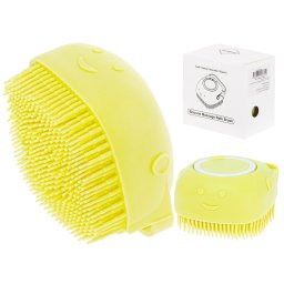 Perie din silicon pentru caini si pisici cu dozator de sampon, galbena