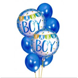 Set 7 baloane Baby Boy albastre pentru baby shower si zi de nastere, 30-46 cm
