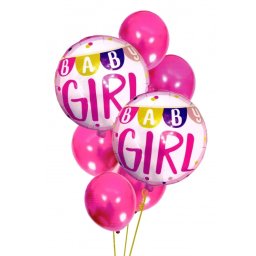 Set 7 baloane Baby Girl roz pentru baby shower si zi de nastere, 30-46 cm