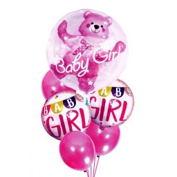 Set 6 baloane roz Baby Girl cu ursulet pentru baby shower si fetite