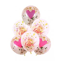 Set 6 baloane roz cu confetti pentru zi de nastere fetite si baby shower