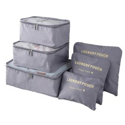 Organizator bagaj de calatorie 6 piese, impermeabil, cu fermoar, gri