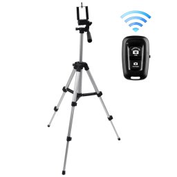 Trepied foto compact din aluminiu 43-130 cm, suport telefon si telecomanda Bluetooth