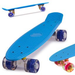 Skateboard Penny Board pentru copii, cu roti LED din cauciuc, albastru