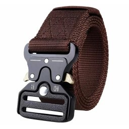 Curea tactica pentru pantaloni maro, reglabila, cu catarama QR neagra