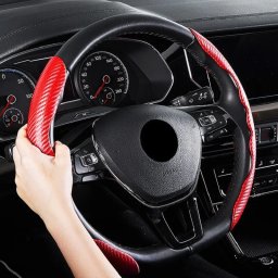 Set 2 ornamente pentru volan, finisaj carbon rosu, universale, aspect sport