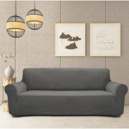Husa universala elastica pentru canapea 3 locuri, gri, imitatie catifea