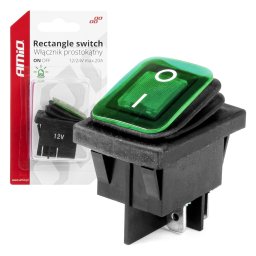 Intrerupator auto On/Off 12/24V waterproof, iluminare verde, dreptunghiular