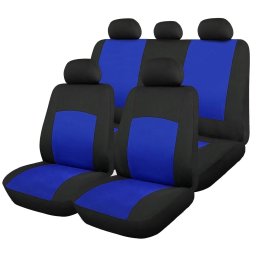 Huse scaun auto universale 9 piese, albastru-negru, pentru fata si bancheta