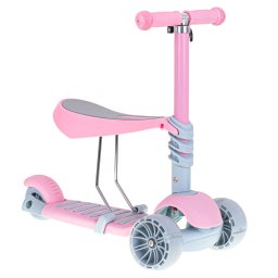 Trotineta copii 3 în 1 cu scaun, skateboard si roti LED, roz