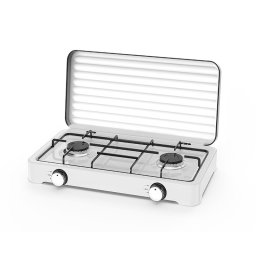 Aragaz camping cu 2 arzatoare, compact, alb, 47x27 cm pentru rulota